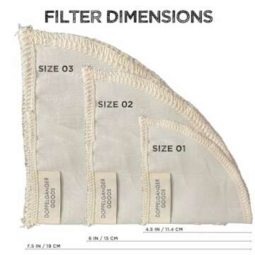 (2-Pack) Reusable Organic Cotton Pour Over Cone Filters for Hario V60, Chemex, Kalita and Origami Style Filters — Pourover Coffee Filter Maker Cup Ceramic, Glass, Plastic Dripper (Size 02, 2-4 Cups)