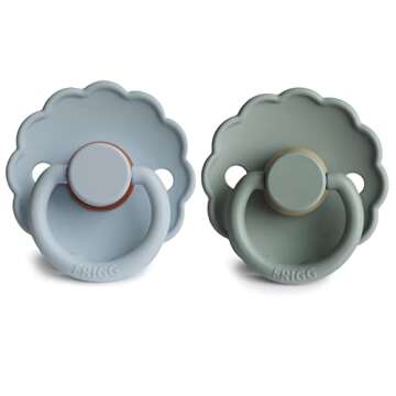 FRIGG Daisy Natural Rubber Baby Pacifier - Stylish & Safe for Infants (0-6 Months) 2-Pack