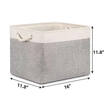 Bidtakay Storage Baskets for Organizing Large Storage Bins for Shelves 2 Pack 16x12 in Fabric Baskets for Blanket Nursery Toy Storage Collapsible Organizer Bins Closet Organizers Storage-Grey&White