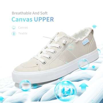 Obtaom Women's Play Fashion Sneaker Comfortable Canvas Slip on Shoes Washed Canvas Flats（Beige，US10）