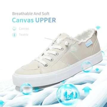 Obtaom Women's Play Fashion Sneaker Comfortable Canvas Slip on Shoes Washed Canvas Flats（Beige，US10）