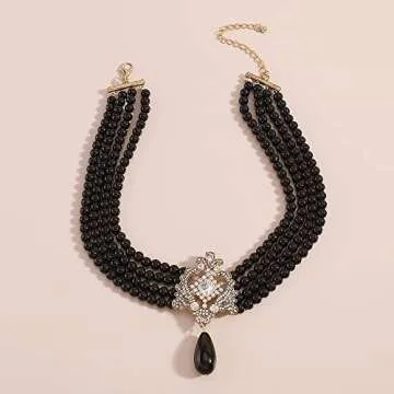 fxmimior Vintage 1920s Layered Black Pearl Choker Necklace