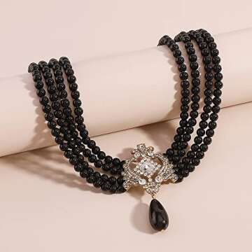 fxmimior Vintage 1920s Layered Black Pearl Choker Necklace