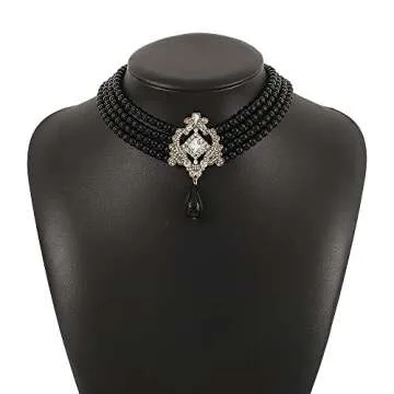 fxmimior Vintage 1920s Layered Black Pearl Choker Necklace