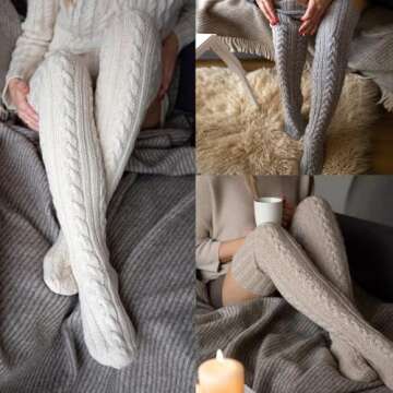 Buauty Women's Cable Knitted Boot Socks Thigh High Socks Extra Long Winter Thick Stockings Over Knee Leg Warmers Fuzzy 2025