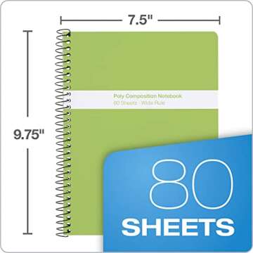 Oxford Spiral Composition Notebooks, 4 Pack, Poly Covers, Wide Ruled Paper, 9-3/4 x 7-1/2 Inches, 80 Sheets, Assorted Pastel Covers (64944)