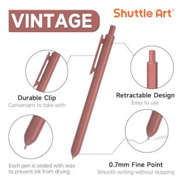 Shuttle Art Colored Retractable Gel Pens, 11 Unique Dark Vintage Ink Colors, Cute Pens 0.7mm Medium Point Quick Drying for Writing Drawing Journaling Note Taking School Office Home