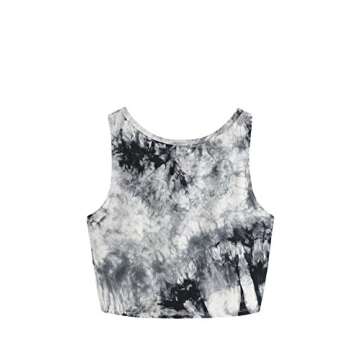 SweatyRocks Women's Tie Dye Sleeveless Workout Casual Cropped Tank Top Shirts Black White M