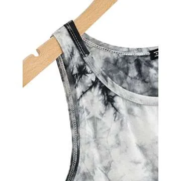 SweatyRocks Women's Tie Dye Sleeveless Workout Casual Cropped Tank Top Shirts Black White M