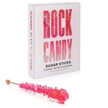 Candy Envy - Pink Rock Candy Sugar Sticks - 12 Individually Wrapped - Sweet Treats for Parties