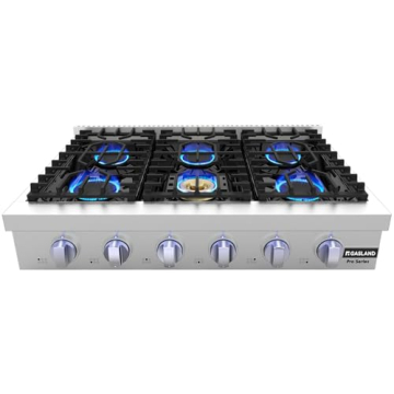 GASLAND Chef Pro RT3606 36" Gas Cooktop with Six Burners and Blue Lights, Professional Design