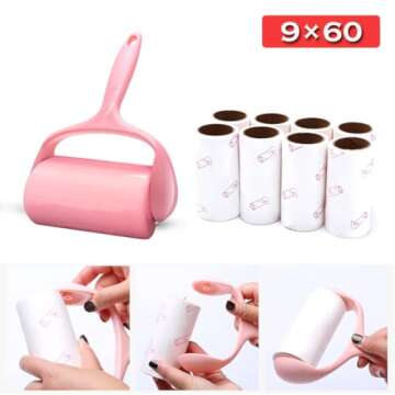 Lint Roller, 9 Refills 540 Sheets,Super Sticky Pet Hair Remover Kit, YQMAJIM Adhesive Lint Brush for Clothes,Carpet,Car Seats,Dust,Dogs,Cats
