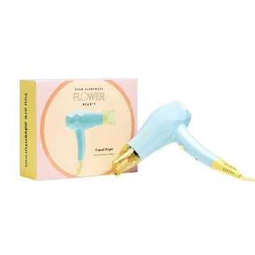 Flower Beauty Ionic Travel Dryer - Portable Professional Dryer with Two Heat Settings & Dual Voltage - Fast Drying for Smooth, Healthy, Shiny Hair - For All Hair Types