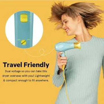 Flower Beauty Ionic Travel Dryer - Portable Professional Dryer with Two Heat Settings & Dual Voltage - Fast Drying for Smooth, Healthy, Shiny Hair - For All Hair Types