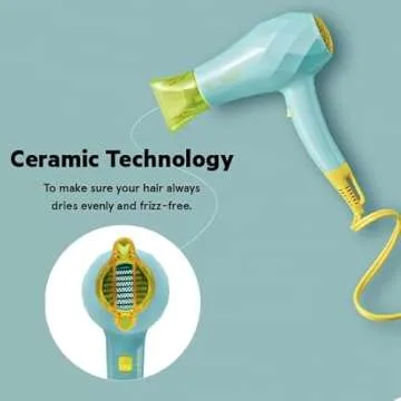 Flower Beauty Ionic Travel Dryer - Portable Professional Dryer with Two Heat Settings & Dual Voltage - Fast Drying for Smooth, Healthy, Shiny Hair - For All Hair Types