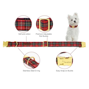 Unique Style Paws Dog Collar Scottish Plaid Black Red Metal Buckle Durable Puppy Collar Christmas fo...