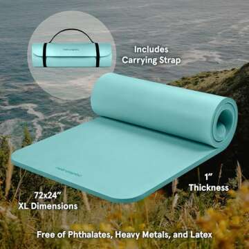 Retrospec Solana Yoga Mat 1" Thick with Strap - Blue Ridge Non Slip Fitness Mat for Home & Gym
