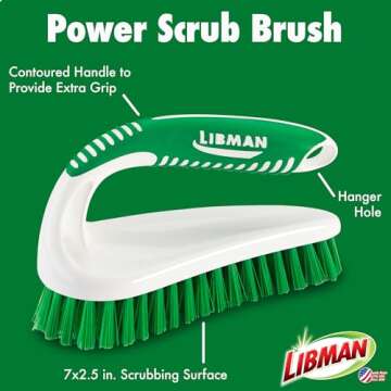 Libman Scrub Brush Kit – Three Different Durable Brushes for Grout, Tile, Bathroom, Kitchen. Easy to Handle, Strong Fibers for Tough Messes – Family Made in the USA, Unisex Lot 2406