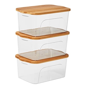 Bamboo Lid Storage Bins Stylish Stackable Organizers