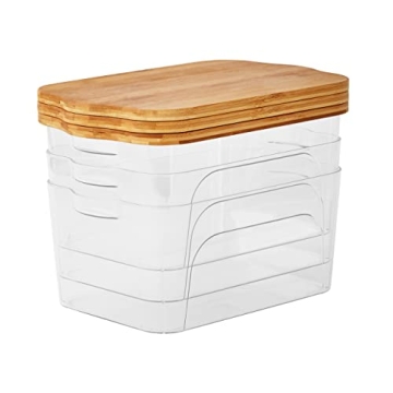 Bamboo Lid Storage Bins Stylish Stackable Organizers