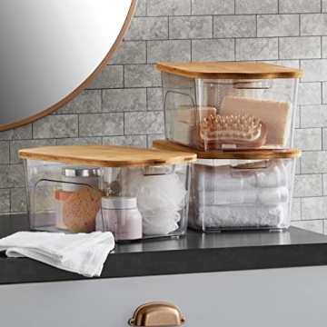 Bamboo Lid Storage Bins Stylish Stackable Organizers