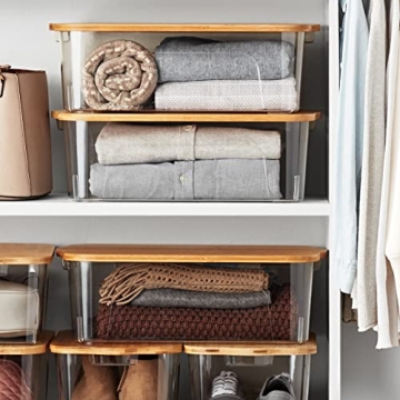 Bamboo Lid Storage Bins Stylish Stackable Organizers