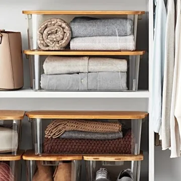 Bamboo Lid Storage Bins Stylish Stackable Organizers