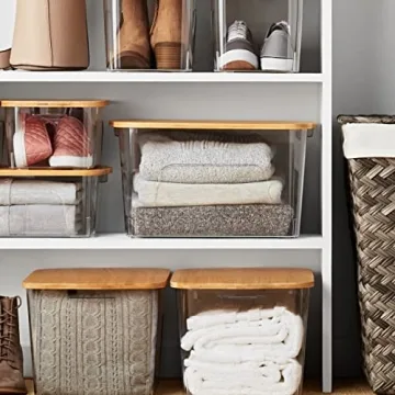 Bamboo Lid Storage Bins Stylish Stackable Organizers