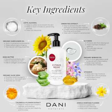 DANI Natural Hand & Body Lotion - Citrus Rose Moisturizer 12 oz
