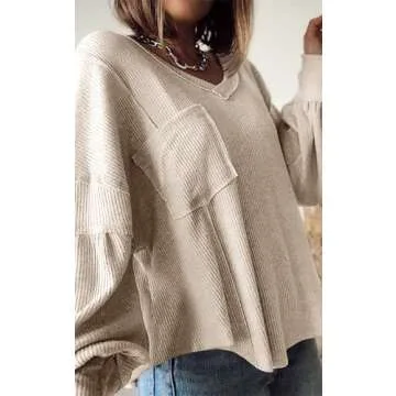 BTFBM Women's Stylish V Neck Knit Top for Every Occasion