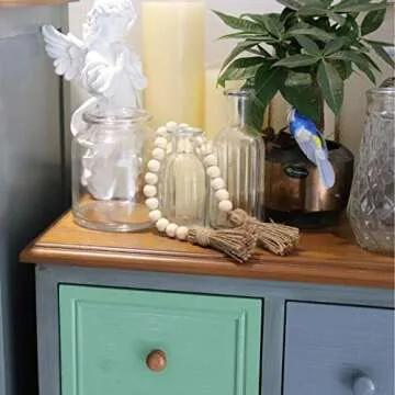 Farmhouse Big 58in Wood Bead Garland with Tassels Farmhouse Beads Rustic Country Decor Prayer Beads Wall Hanging Decor for Family and Friends Gift