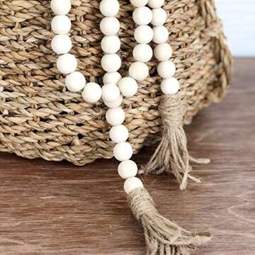 Farmhouse Big 58in Wood Bead Garland with Tassels Farmhouse Beads Rustic Country Decor Prayer Beads Wall Hanging Decor for Family and Friends Gift