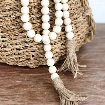 Farmhouse Big 58in Wood Bead Garland with Tassels Farmhouse Beads Rustic Country Decor Prayer Beads Wall Hanging Decor for Family and Friends Gift