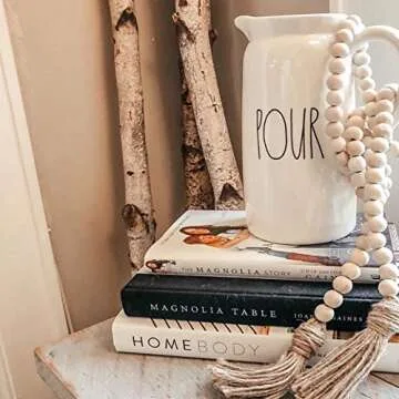 Farmhouse Big 58in Wood Bead Garland with Tassels Farmhouse Beads Rustic Country Decor Prayer Beads Wall Hanging Decor for Family and Friends Gift