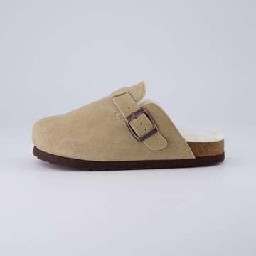 CUSHIONAIRE Kid's Hana Cork footbed clog with Genuine Leather upper, Faux Fur lining, and +Comfort, Taupe 4