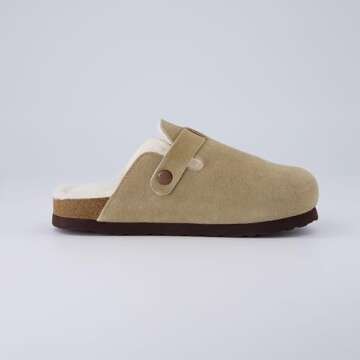 CUSHIONAIRE Kid's Hana Cork footbed clog with Genuine Leather upper, Faux Fur lining, and +Comfort, Taupe 4