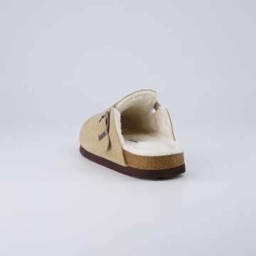CUSHIONAIRE Kid's Hana Cork footbed clog with Genuine Leather upper, Faux Fur lining, and +Comfort, Taupe 4