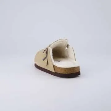 CUSHIONAIRE Kid's Hana Cork footbed clog with Genuine Leather upper, Faux Fur lining, and +Comfort, Taupe 4