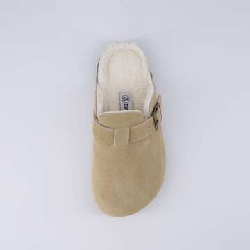 CUSHIONAIRE Kid's Hana Cork footbed clog with Genuine Leather upper, Faux Fur lining, and +Comfort, Taupe 4