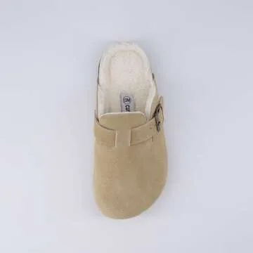 CUSHIONAIRE Kid's Hana Cork footbed clog with Genuine Leather upper, Faux Fur lining, and +Comfort, Taupe 4
