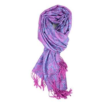 Plum Feathers Pashmina Scarf with Ethnic Tapestry Style Paisley Pattern - 67" x 28" Everyday Pashmin...