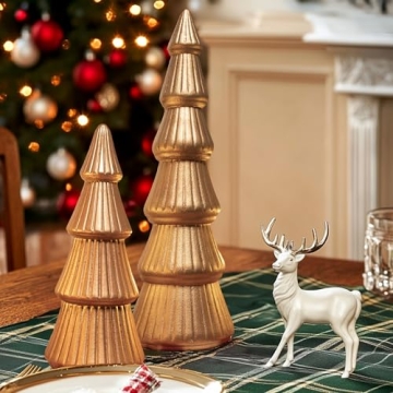 Stunning Wooden Gold Christmas Tree Decor Set of 2