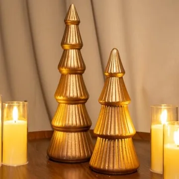 Stunning Wooden Gold Christmas Tree Decor Set of 2