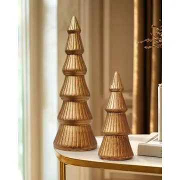 Stunning Wooden Gold Christmas Tree Decor Set of 2