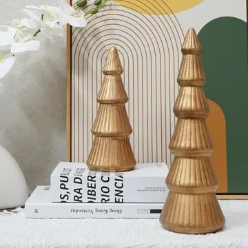 Stunning Wooden Gold Christmas Tree Decor Set of 2
