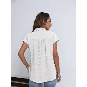 BOTHENIAL Women White Button Down Shirt Dressy Casual Work Tops Chiffon Blouse Summer Short Sleeve S...