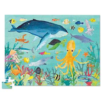 Crocodile Creek Jigsaw Puzzle in Canister, 100 Piece Table or Floor Puzzle Includes Educational Animal Finder Sheet, for Ages 5 Years and Up, Thirty-Six Ocean Animals