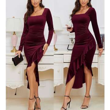 Elegant Velvet Dress for Women - Stylish Bodycon Gown
