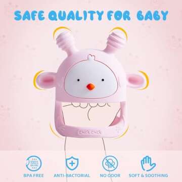 COZYPANDA Baby Teether, Teething Toys for Babies 0-6 Months, Never Drop Baby Teething Toys, Silicone Teether Toys, Infant Toys, Teething Pacifier, Baby Chew Toys for Teething Relief, BPA Free(Pink)