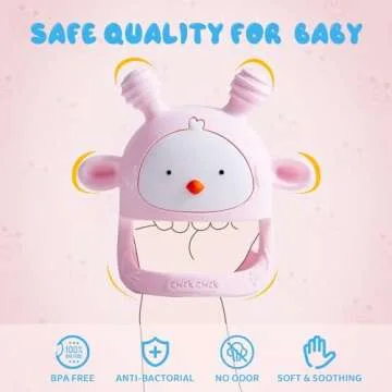 COZYPANDA Baby Teether, Teething Toys for Babies 0-6 Months, Never Drop Baby Teething Toys, Silicone Teether Toys, Infant Toys, Teething Pacifier, Baby Chew Toys for Teething Relief, BPA Free(Pink)